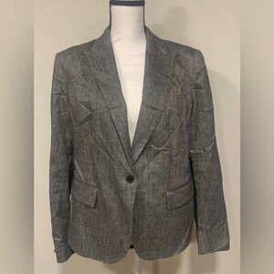 Anne Klein Suit Jacket Gray Linen Blend Closure Long Sleeve Blazer Womens 10